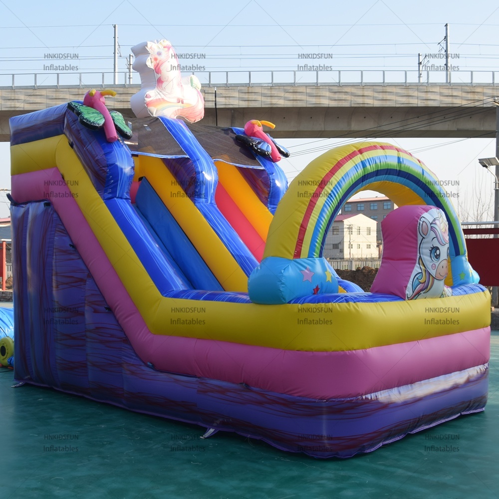 Commercial Grade PVC Outdoor Party unicorn rainbow Inflatable Dry Castle Slide for Kids Endless Fun