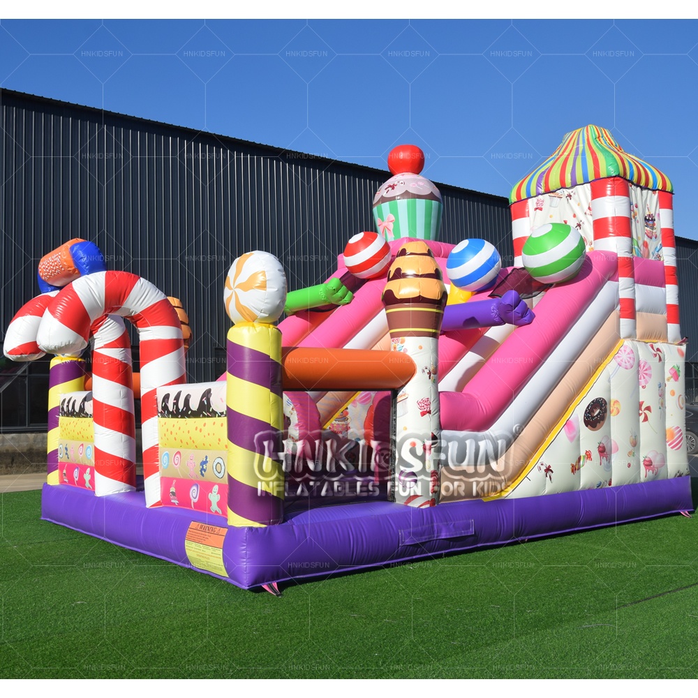 Factory Direct Christmas Candy Themed Inflatable Bounce House with Slide Commercial Grade for Kids Outdoor Xmas Party Rental