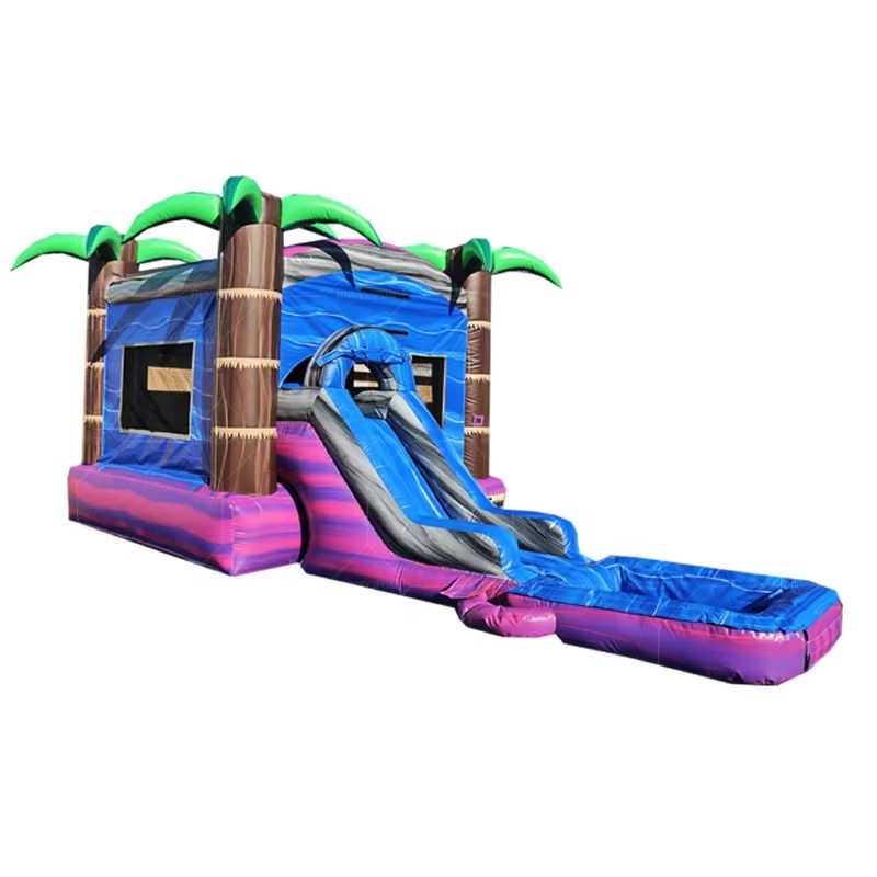 KFC99-Tropical Palm Trees Jumping Castle Water Slide Combo Commercial Inflatable Bounce House Outdoor Jumper for Party Rentals