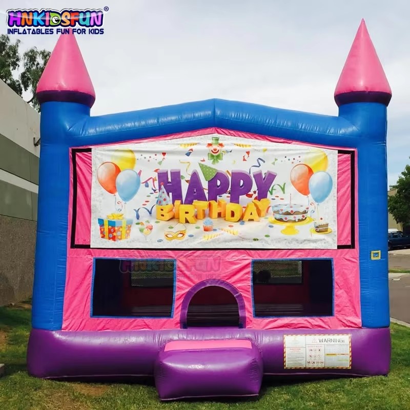 KFC112-Happy Birthday Banner Trampoline Jumping Castle Jumper Inflatable Bounce House Garden