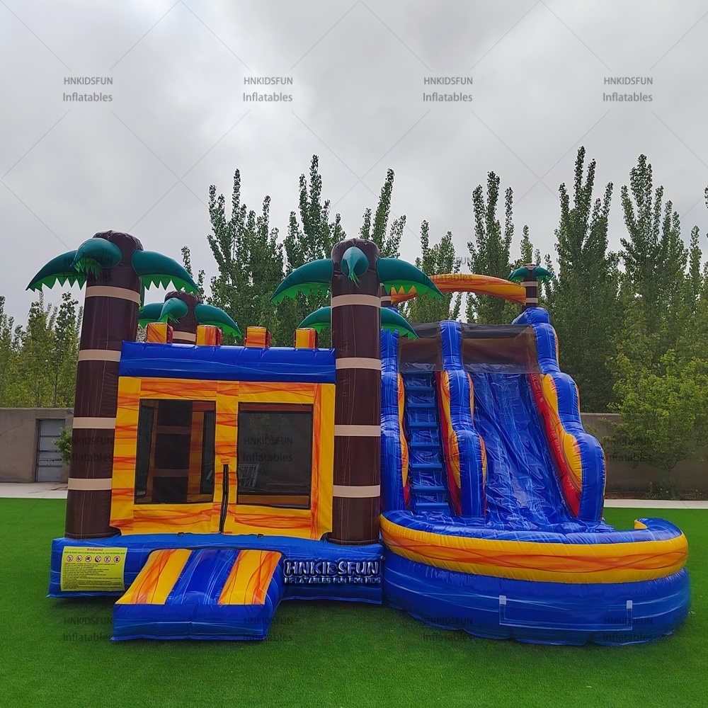 KFC204 Commercial Pirate Themed Inflatable Water Slide With Pool, Tropical Palm Inflatable Bounce House Combo For Outdoor Event Rental