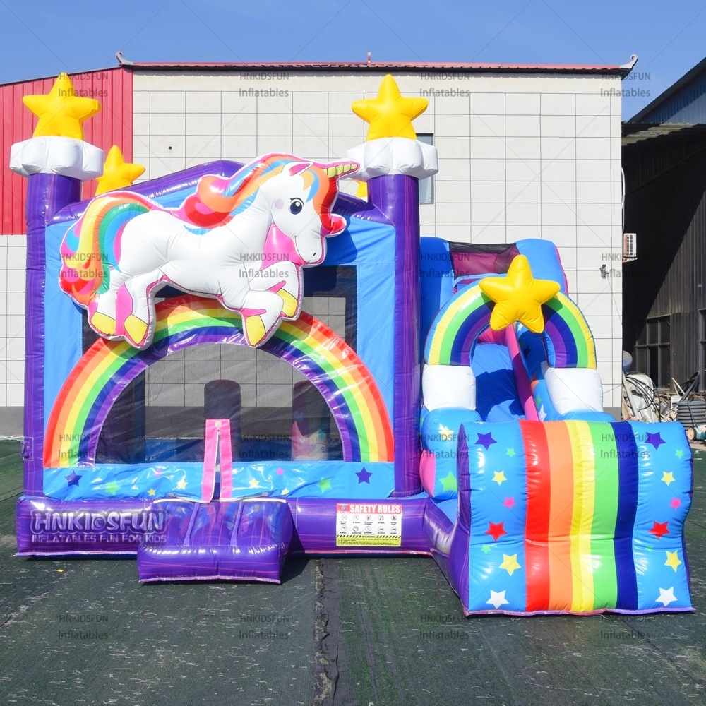 KFC217 Unicorn Rainbow Inflatable Bounce House With Slide, Commercial PVC Kids Jumping Castle Bouncer for Party Rental