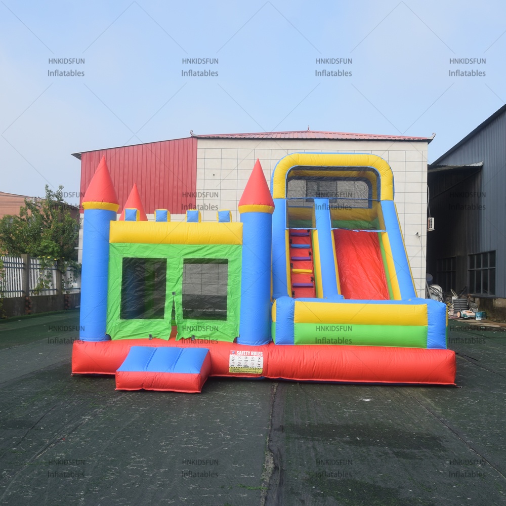KFC218 Classic Multi-color Inflatable Bouncy Castle with Dry Slide, Commercial Grade Inflatable Jump House for Rental Business