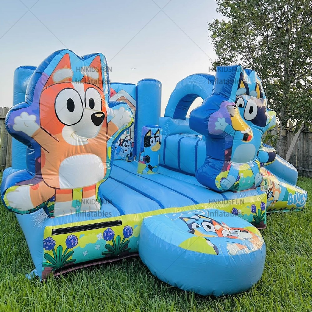 KFC219 Bluey Cartoon Inflatable Bounce House With Slide, Commercial PVC Kids Jumping Bouncy Castle for Party Rental