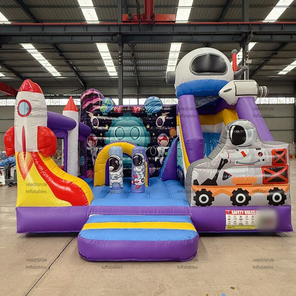 KFC220 Full Printed Outer Space Inflatable Bounce House With Dry Slide, Astronaut Rocket Themed Inflatable Equipment for Rental Business