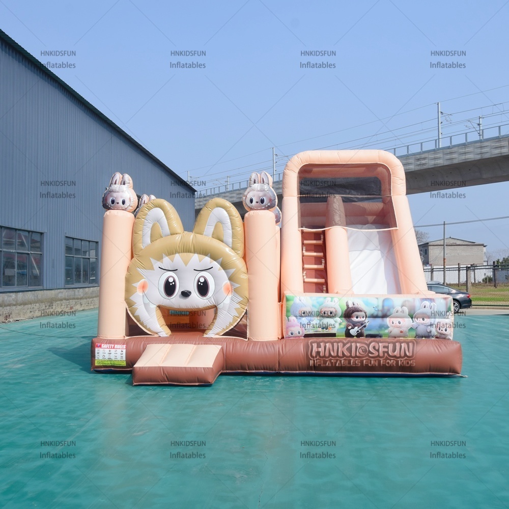 KFC223 Cute Labubu Character Inflatable Bounce House Combo With Dry Slide, Full Digital Printing Inflatable Jumping Castle for Kids Party