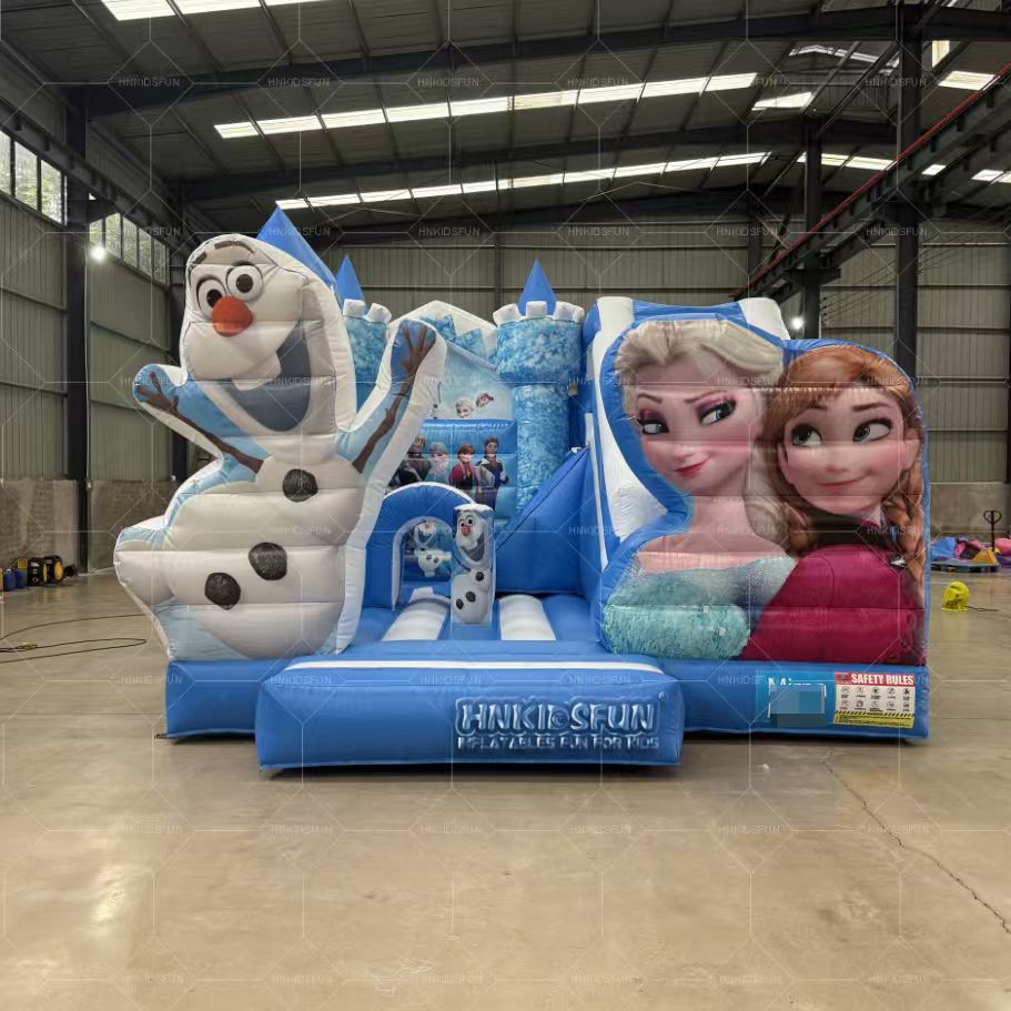 KFC227 Commercial Snow Princess Inflatable Bounce House With Dry Slide, Winter Ice Castle Theme Bouncy Castle For Kids Party Rental