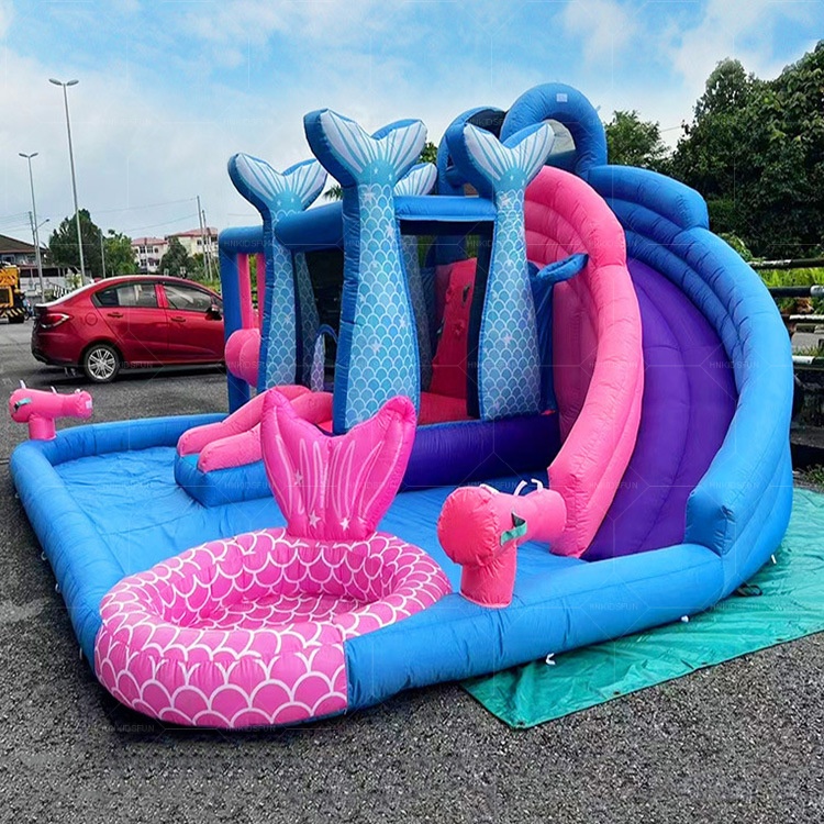 KFC229 Commercial Grade PVC Inflatable Mermaid Water Slide With Splash Pool, Ocean Themed Inflatable Wet Bounce House For Event Rental