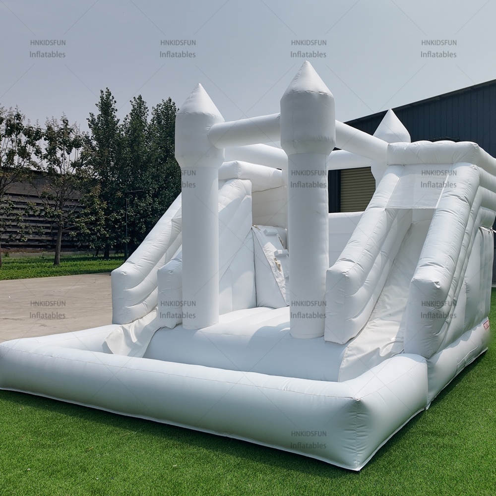 KFC232 Commercial White Wedding Inflatable Bounce House With Dry Slide, White Castle Bouncy Castle For Wedding & Party Rental