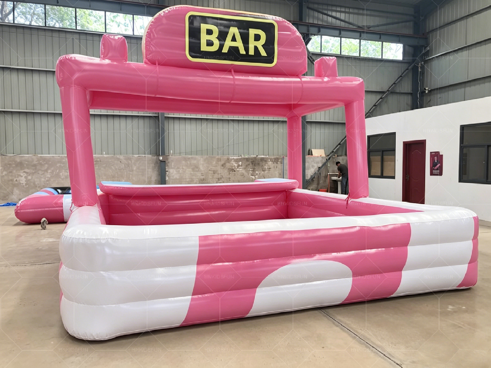 KFW001 Pink White Striped Inflatable Pool Bar, Commercial PVC Inflatable Bar With Pool For Backyard Beach Party & Summer Events