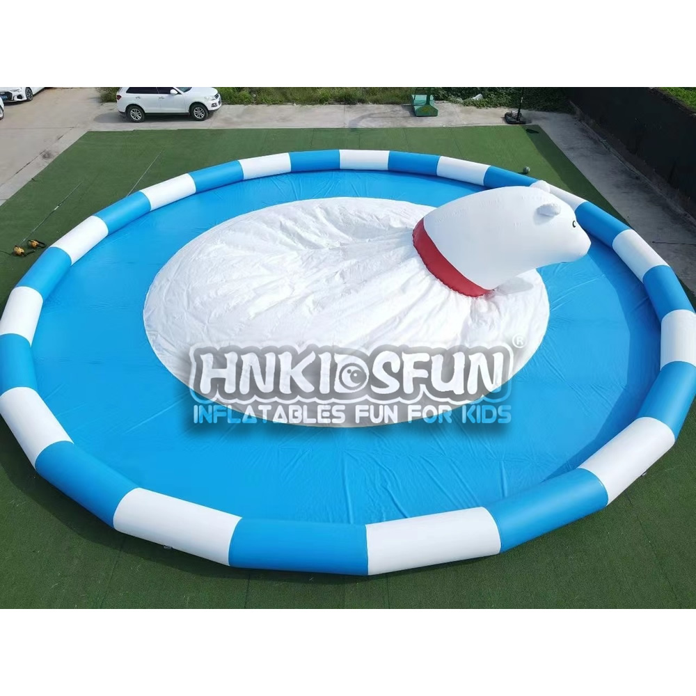 KFW005 Polar Bear Theme Round Inflatable Splash Pool, Commercial PVC Inflatable Water Pool With Polar Bear Sprinkler For Kids Outdoor Water Park