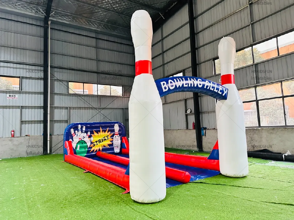 KFG319 Commercial PVC Double Lane Inflatable Bowling Alley, Giant Inflatable Bowling Lane Game with Arch for Outdoor Party & Event Rental