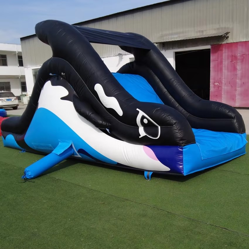 Kids Play Toy Dolphin Water Slide for Swimming Pool Trampoline Park Commercial Inflatable Water Slide With Pool Water Pool Slide