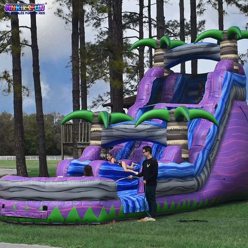 Inflatable Water Slide Tropical Palm Tree Dual Lane Marble Commercial PVC for Party Rental Business