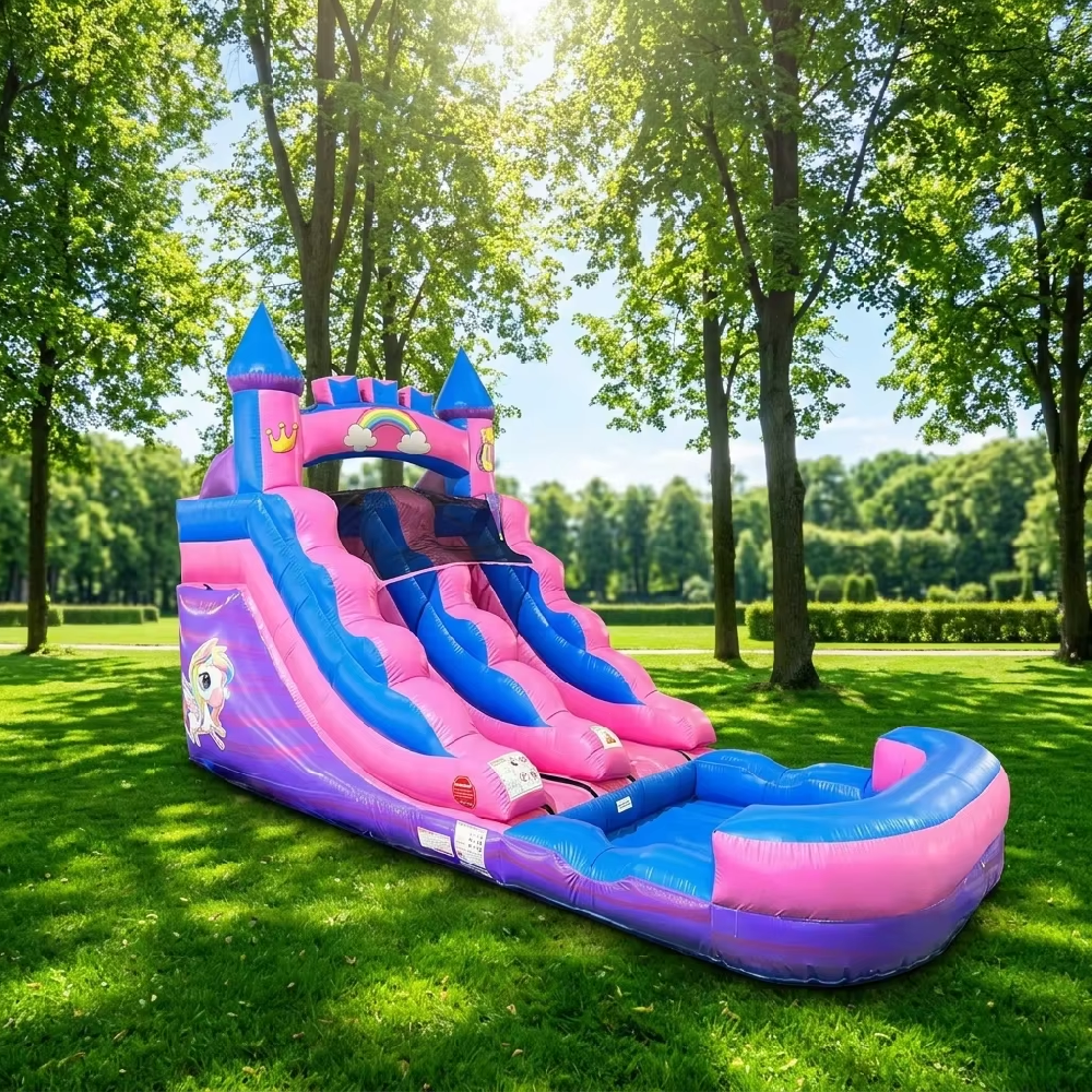 KFS064-Unicorn Theme Commercial Giant PVC Inflatable Water Slide with Pool & Climbing Wall for Home School or Outdoor Recreation