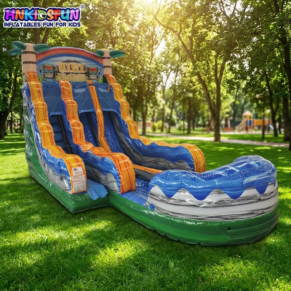 KFS097-Vibrant Blue Orange Sea Breeze Tropical Inflatable Water Slide with Splash Pool, Heavy-Duty for Kids Summer Parties&Event Rental