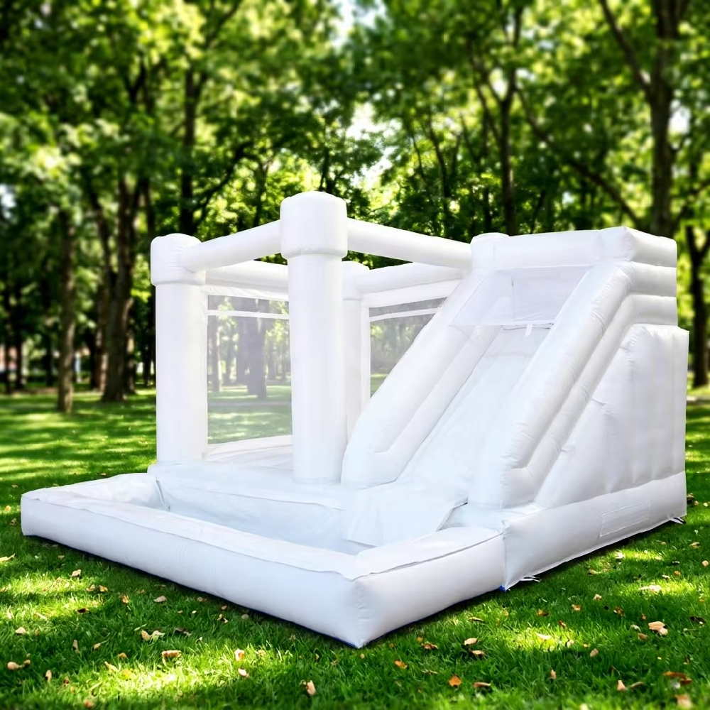 KFC138-Wholesale Pastel White Bounce House Wedding Inflatable Party Bouncer with Slide Ball Pit for Commercial Carnival Rental Party