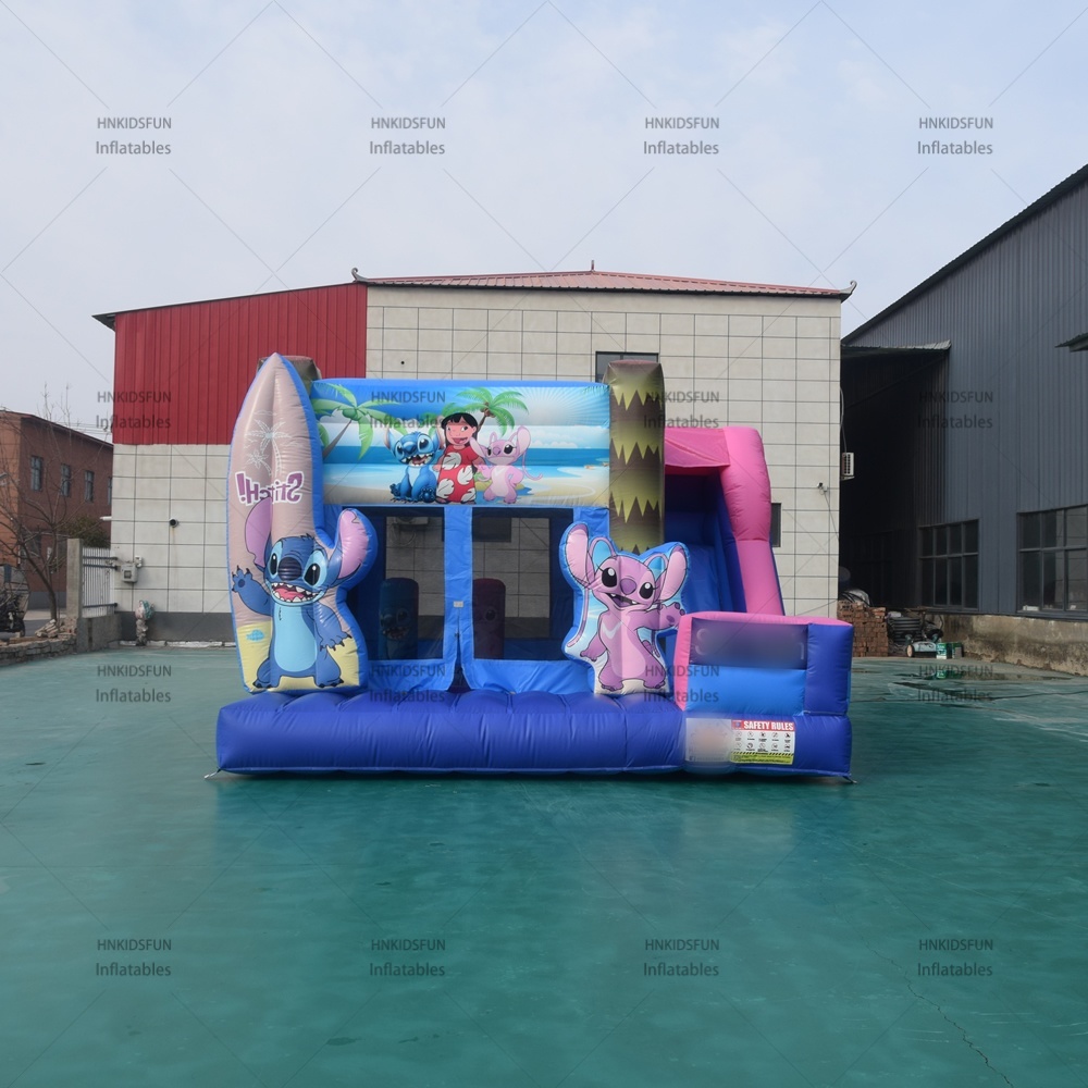 KFC147-Blue Alien Themed Inflatable Bounce House with Slide Commercial Cartoon Character Jumping Castle for Kids Parties